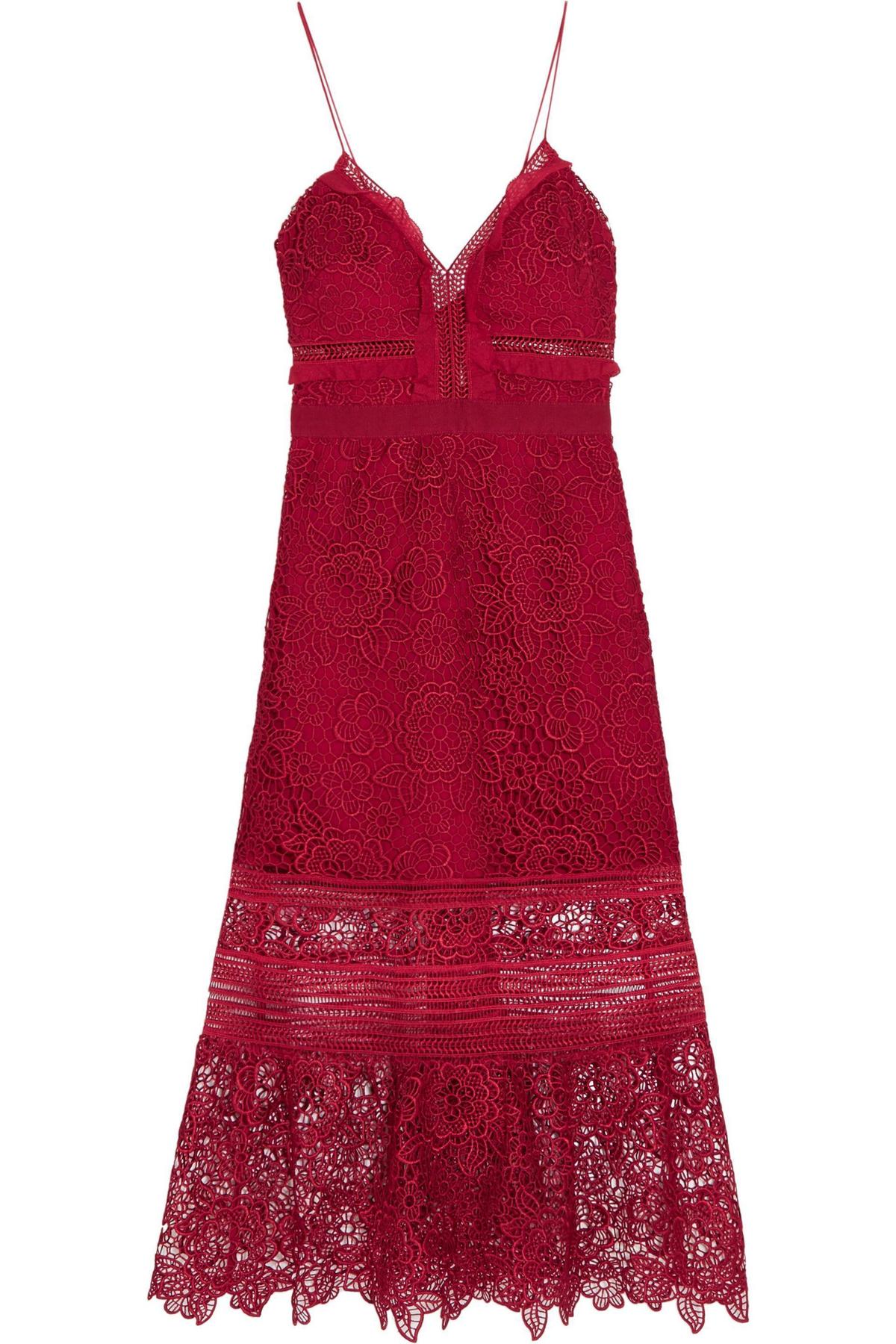 SELF-PORTRAIT ruffled georgette trimmed guipure lace dress - Image 2