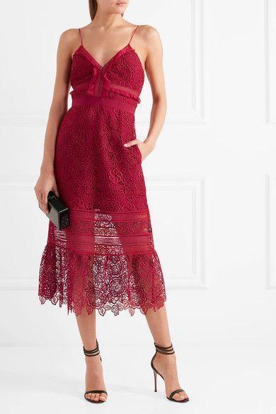SELF-PORTRAIT ruffled georgette trimmed guipure lace dress - Image 1