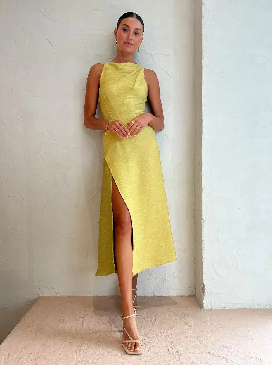 One Fell Swoop Frida Midi Dress in Golden Straw Size 6 - Image 1