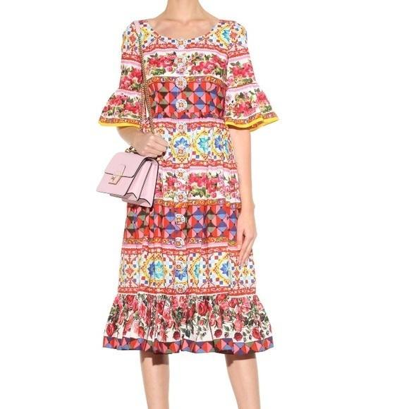 Dolce & Gabbana Bell Sleeve Mambo Midi Dress Print Size 8 - Image 1