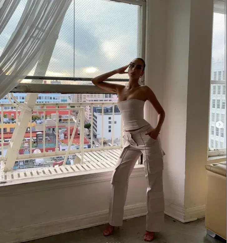 House of CB Angelica Strapless Corset and Daria Cargo Trousers Set Crystal Size 8 for rent on The Volte - main image