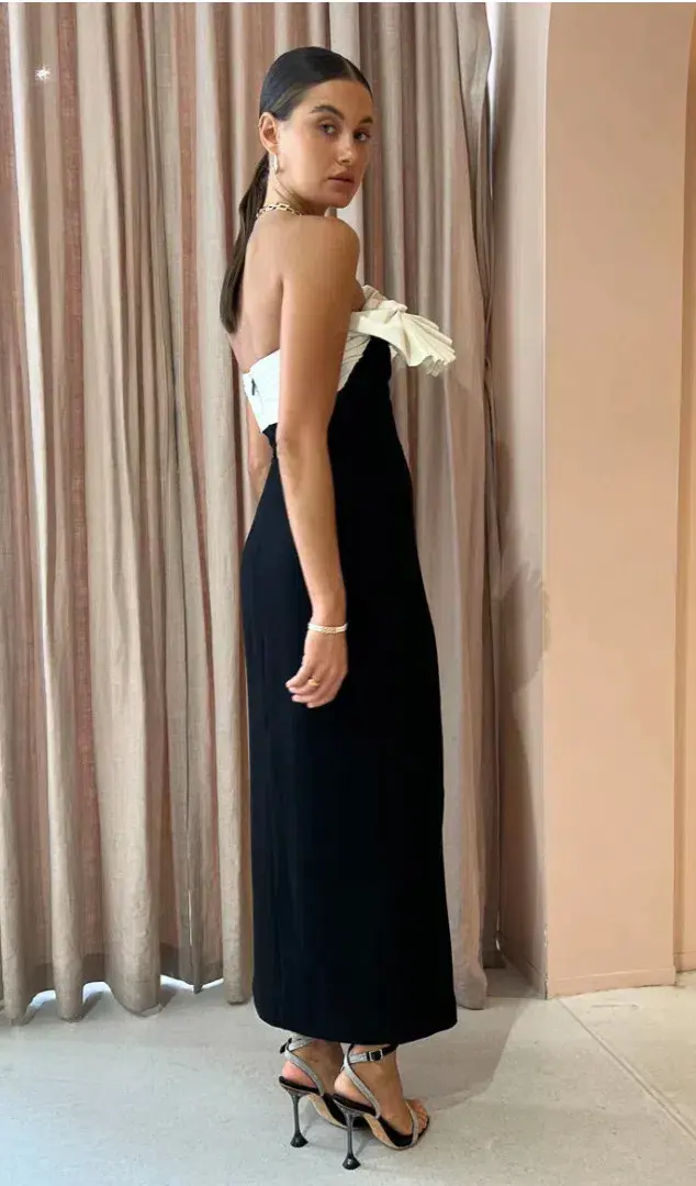 Rachel Gilbert Lavina Midi Dress Black/Ivory Size AU 8 - Image 3