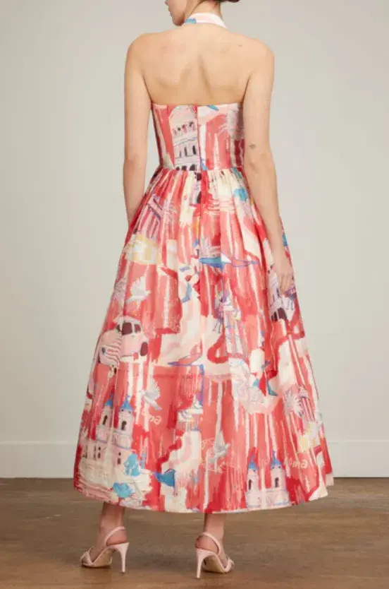 Leo Lin Ana Halterneck Midi Dress in Roma Print Size 10 - Image 3