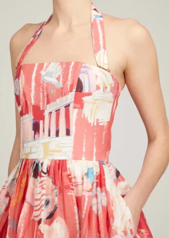 Leo Lin Ana Halterneck Midi Dress in Roma Print Size 10 - Image 4