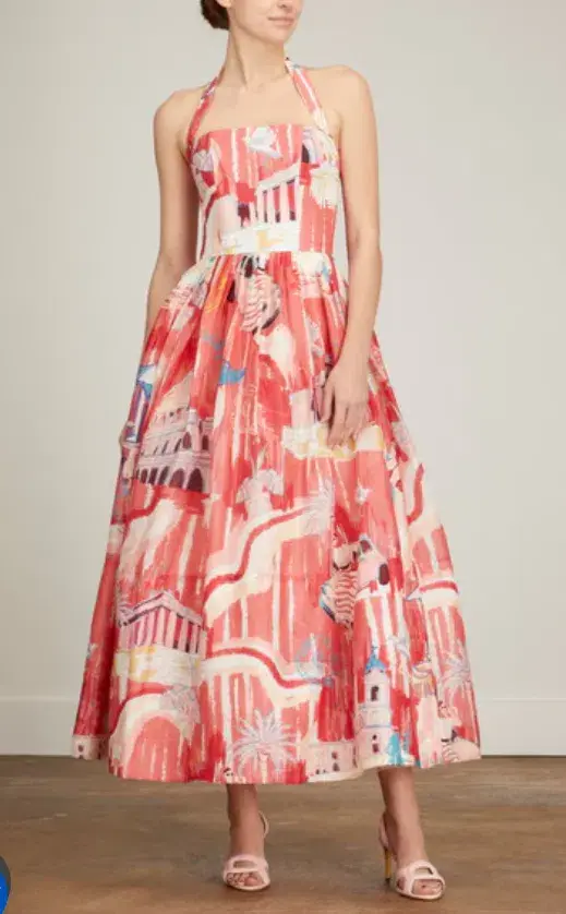 Leo Lin Ana Halterneck Midi Dress in Roma Print Size 10 - Image 2