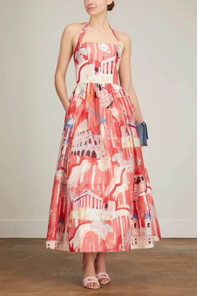 Leo Lin Ana Halterneck Midi Dress in Roma Print Size 10 - Image 1