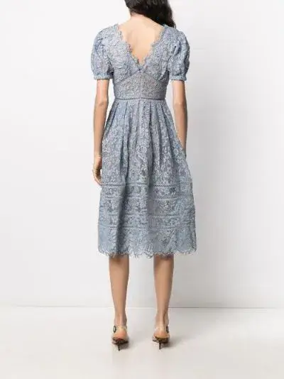 Self Portrait Fine Cord Lace Midi Dress Blue Size 10  for rent on The Volte - main image