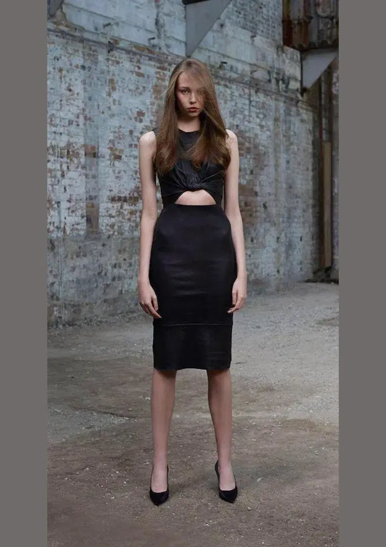 Scanlan Theodore Stretch Leather Twist Front Dress Black Size 8 - Image 1