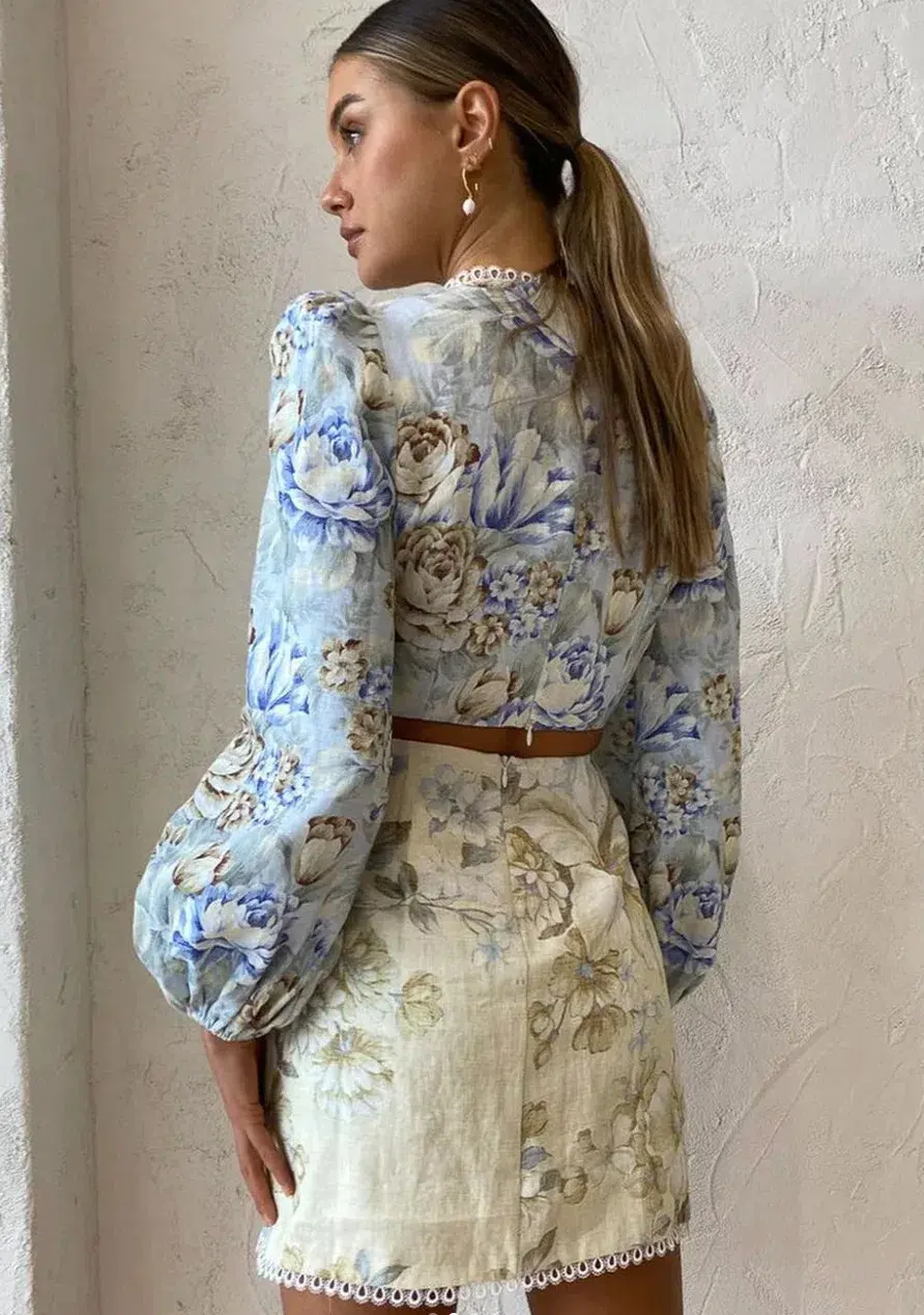 Sonya Moda Cut Out Linen Mini Dress in Botanica Print Size 10 - Image 3