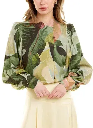 Ted Baker Emilee Leaf Print Top in Green in Size 2/AU 10 - Image 1