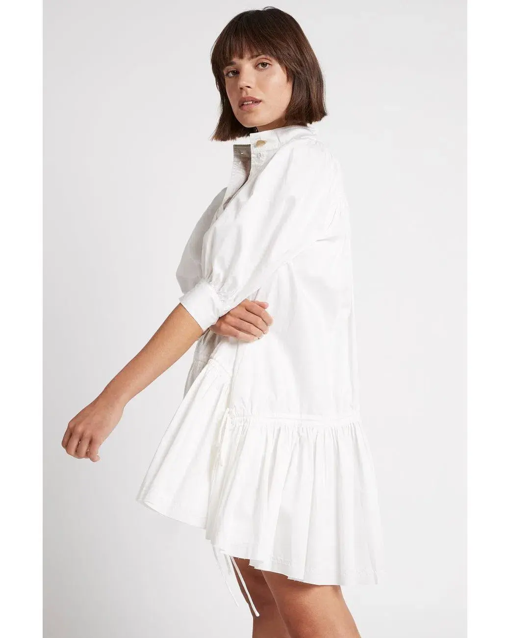 Aje Frequency Drawstring Smock Dress Ivory Size 10  - Image 3