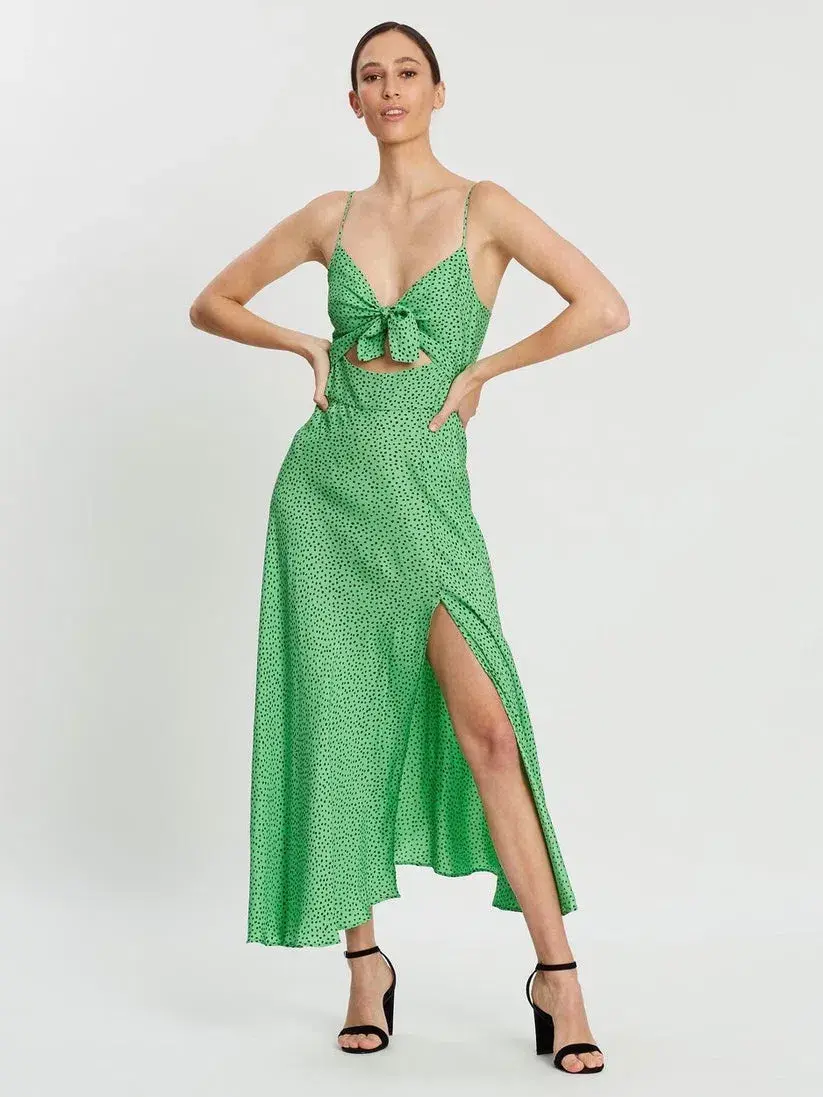 Bec & Bridge Neve Midi Dress Green/Print Size 10 - Image 1
