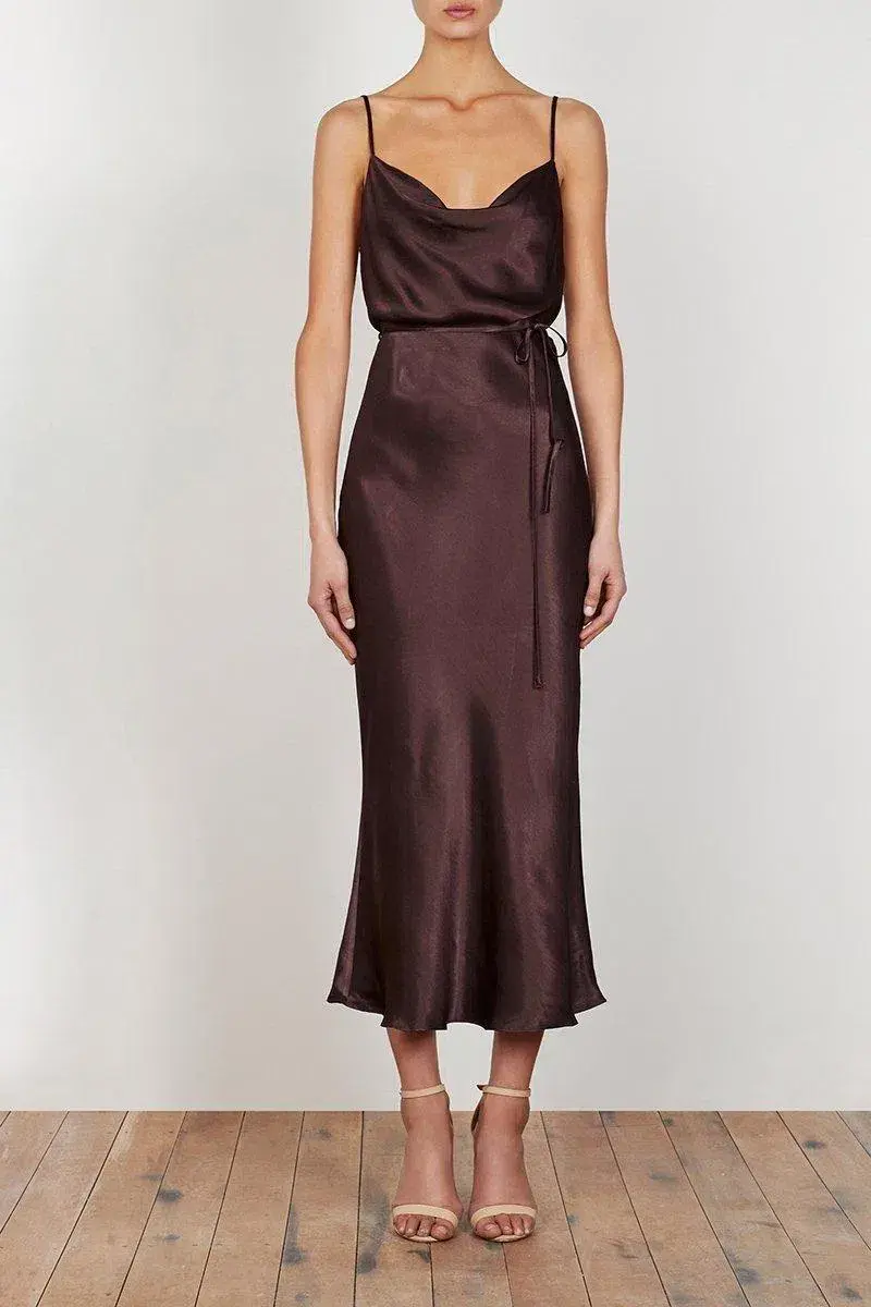 Shona Joy Bias Cowl Midi Dress Chocolate Size 10  - Image 1