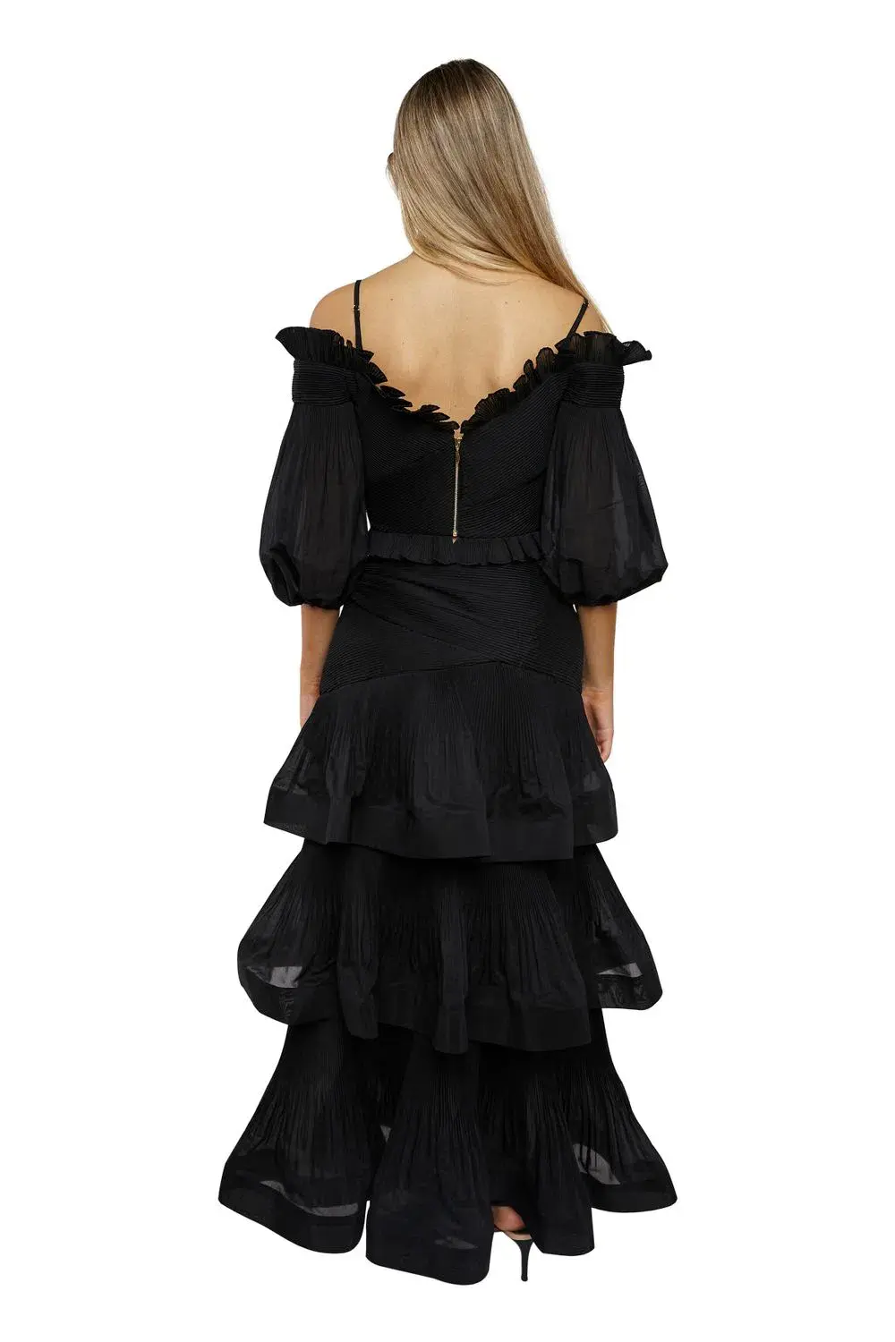 Zimmermann Pleated Off Shoulder Top and Pleated Ruffle Tier Skirt Set Black Size 2/ 12 - Image 3