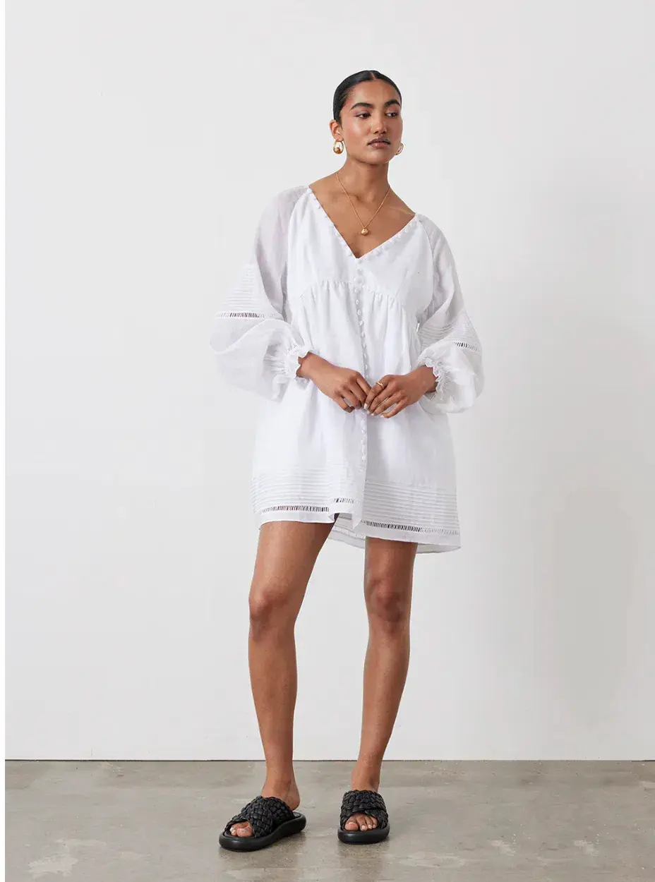 Joslin Lilian Linen Ramie Mini Smock Dress White Size 14 - Image 1
