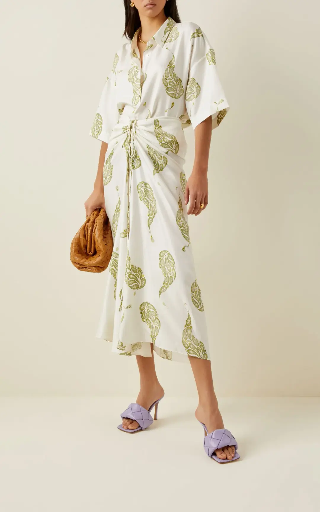 Christopher Esber Ruched Paisley Silk Maxi Skirt in Green Size 8 for rent on The Volte - main image