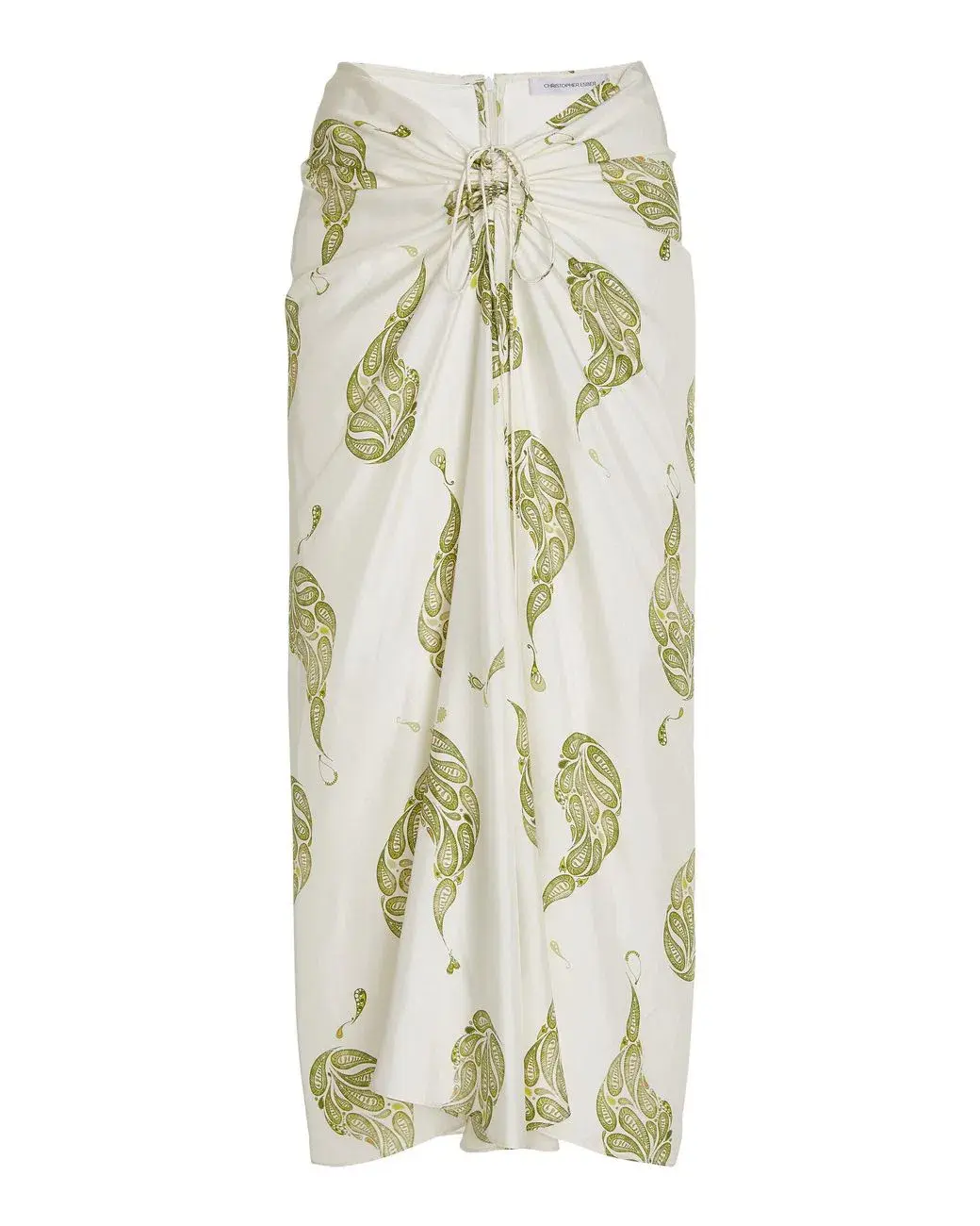 Christopher Esber Ruched Paisley Silk Maxi Skirt in Green Size 8 - Image 5