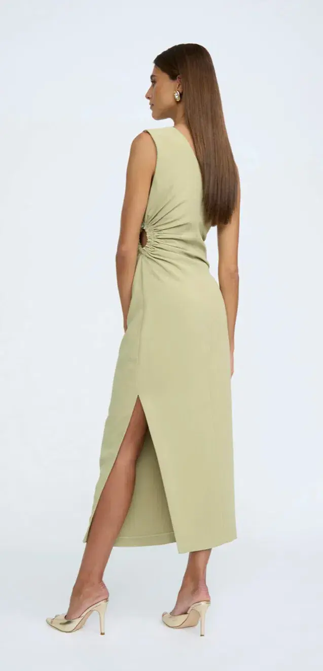 By Johnny Mariella Asymmetric Midi Dress Sage Size 8 - Image 4