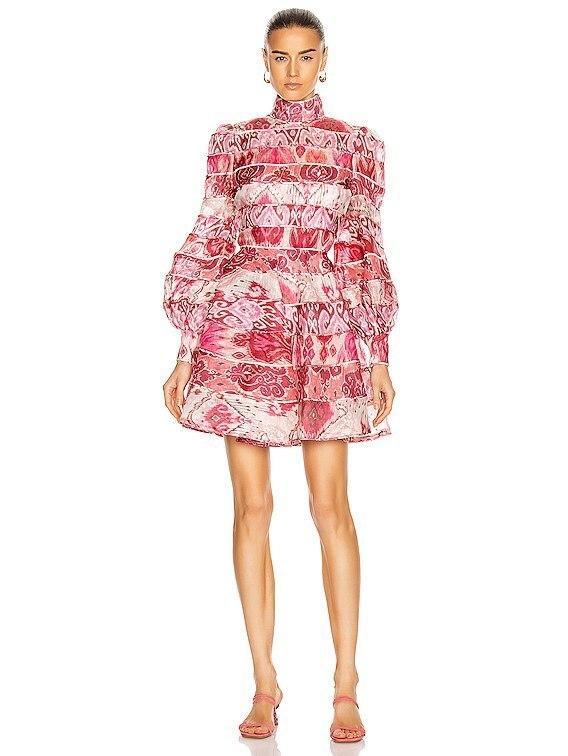 Zimmermann Wavelength Spliced Mini Dress Pink Ikat Size 0P / AU 6 - Image 3