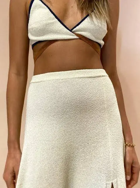 Bec & Bridge Enzo Knit Twist Top and Skirt Cream Size AU 6 - Image 3