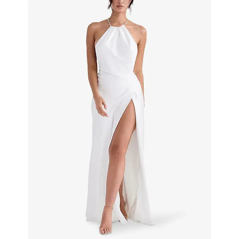 House Of CB Zanab Thigh Slit Maxi Dress Ivory White Size XS / AU 6 - Image 2