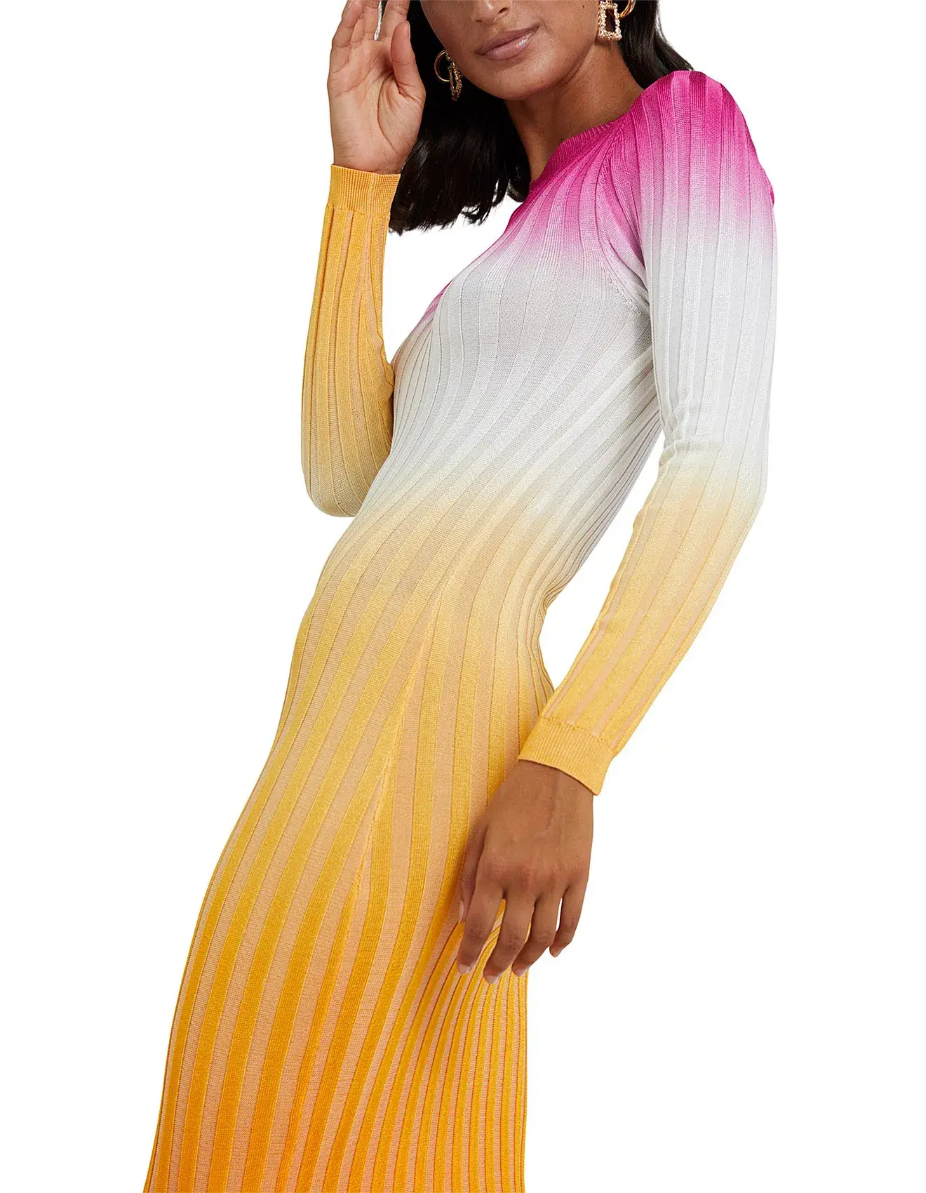 By Johnny Fuschia Sunrise Ribbed Midi Dress Multi-colored Size AU 10 - Image 2