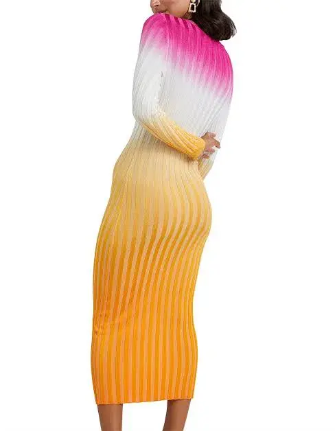 By Johnny Fuschia Sunrise Ribbed Midi Dress Multi-colored Size AU 10 - Image 3