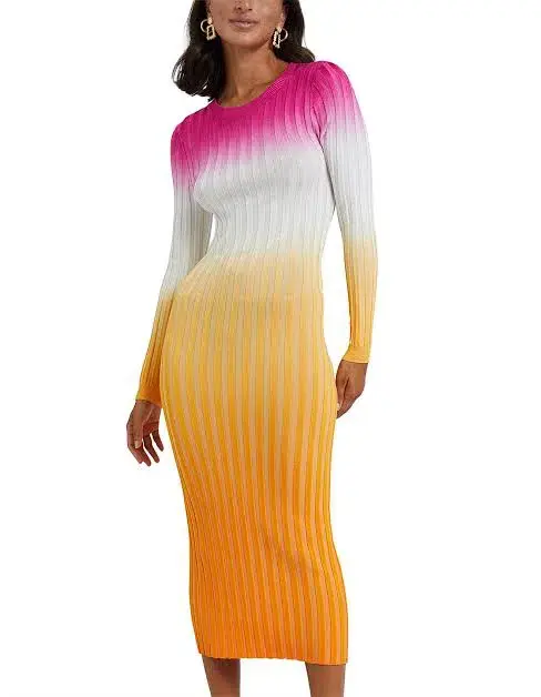 By Johnny Fuschia Sunrise Ribbed Midi Dress Multi-colored Size AU 10 - Image 1
