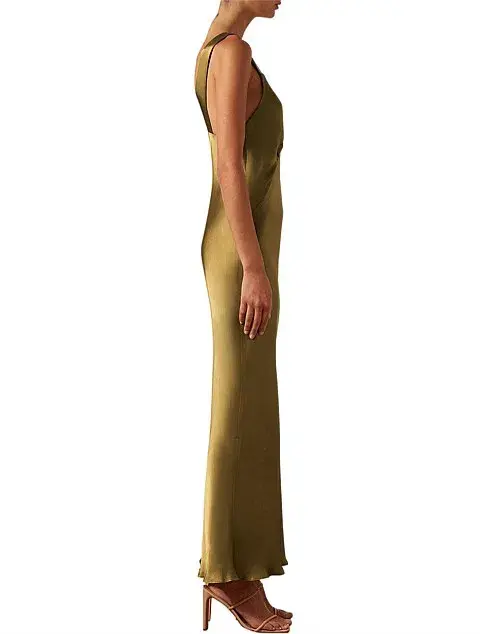 Shona Joy Giorgia Plunged Midi Dress Olive Green Size AU 12 - Image 2