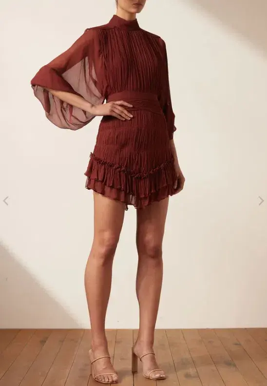 Shona Joy Safira Long Sleeve Mini Dress Sangria Size 8 - Image 1
