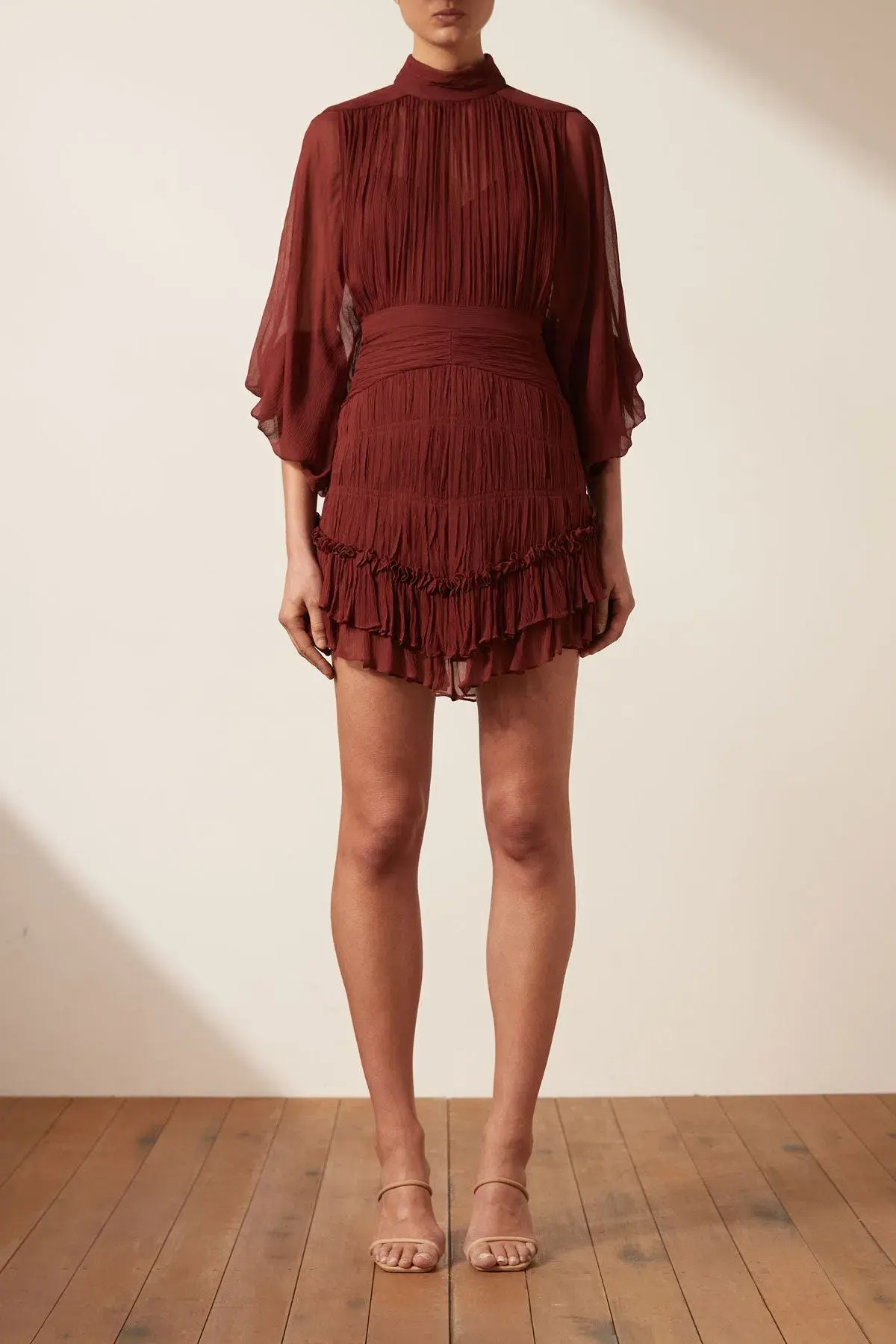 Shona Joy Safira Long Sleeve Mini Dress Sangria Size 8 - Image 2