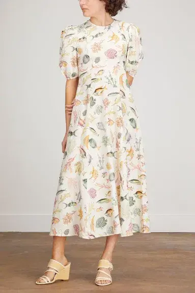 Alemais Wanda Linen Midi Dress Fish Underwater Size 10 for rent on The Volte - main image