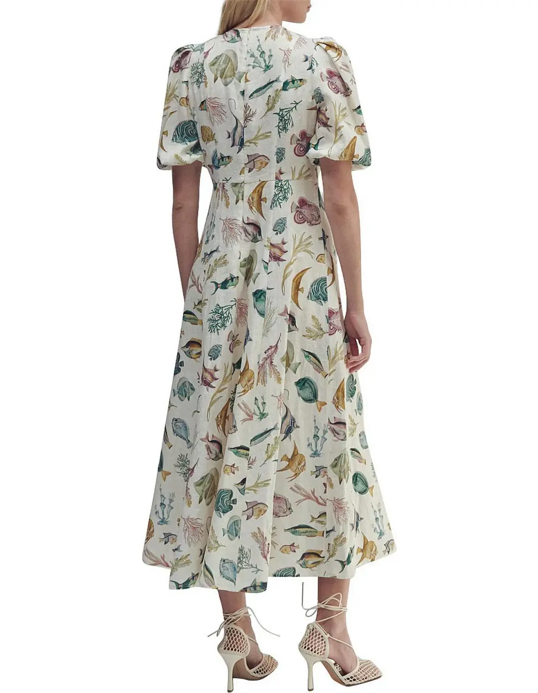 Alemais Wanda Linen Midi Dress Fish Underwater Size 10 for rent on The Volte - main image