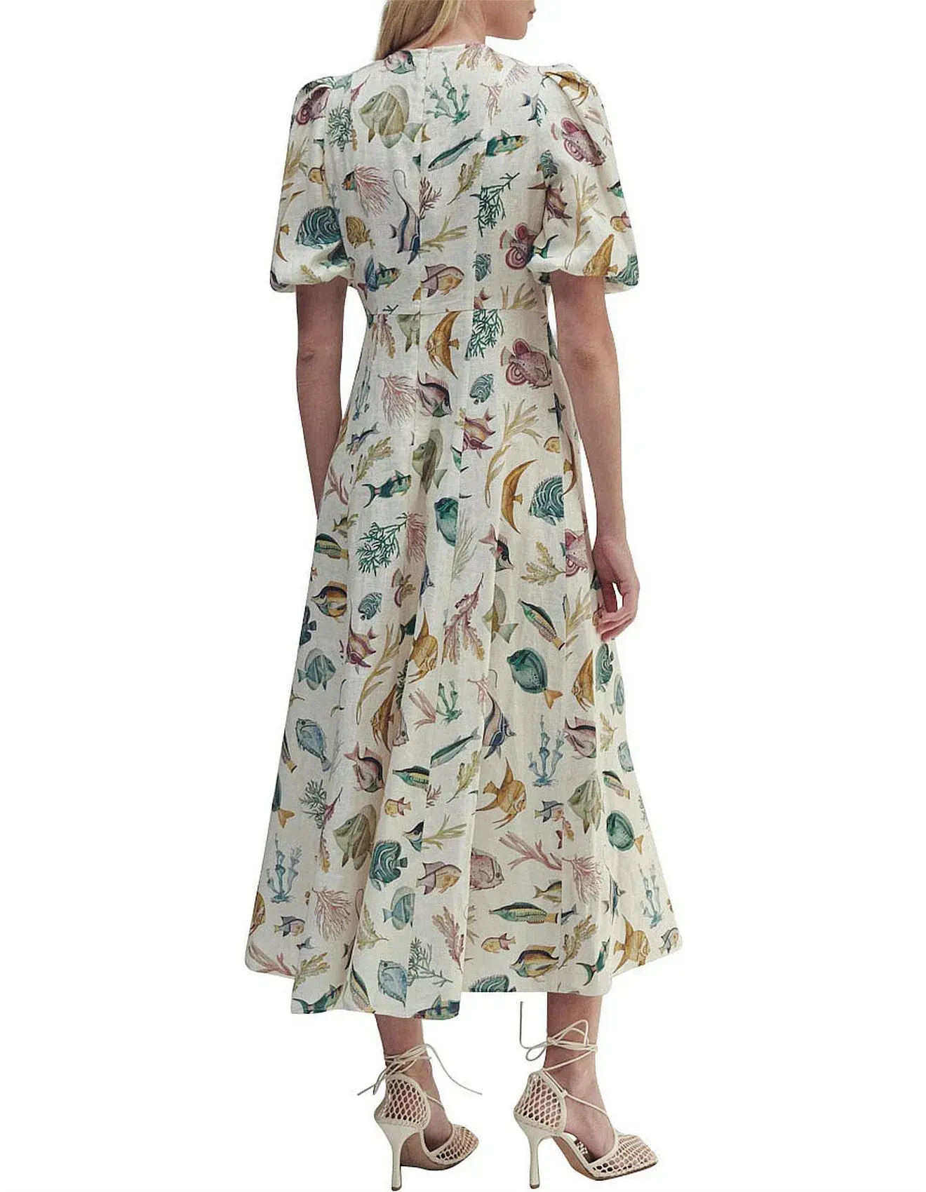 Alemais Wanda Linen Midi Dress Fish Underwater Size 10 - Image 7