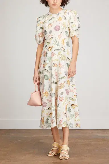 Alemais Wanda Linen Midi Dress Fish Underwater Size 10 for rent on The Volte - main image