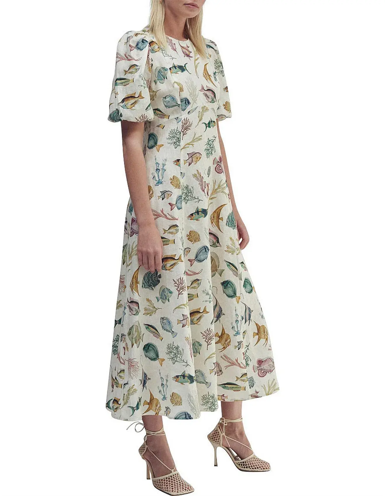 Alemais Wanda Linen Midi Dress Fish Underwater Size 10 - Image 6