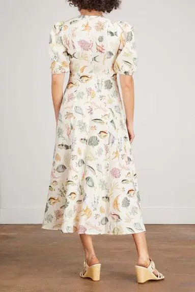 Alemais Wanda Linen Midi Dress Fish Underwater Size 10 for rent on The Volte - main image