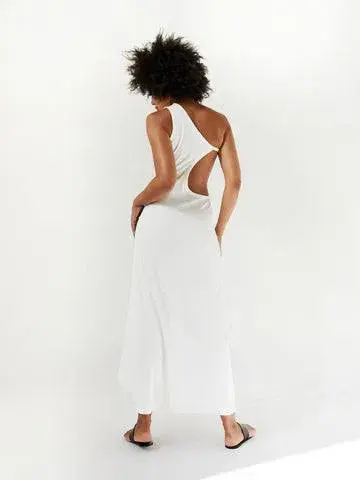 Christopher Esber Ribbed One Shoulder Dress White Size 6 - Image 3