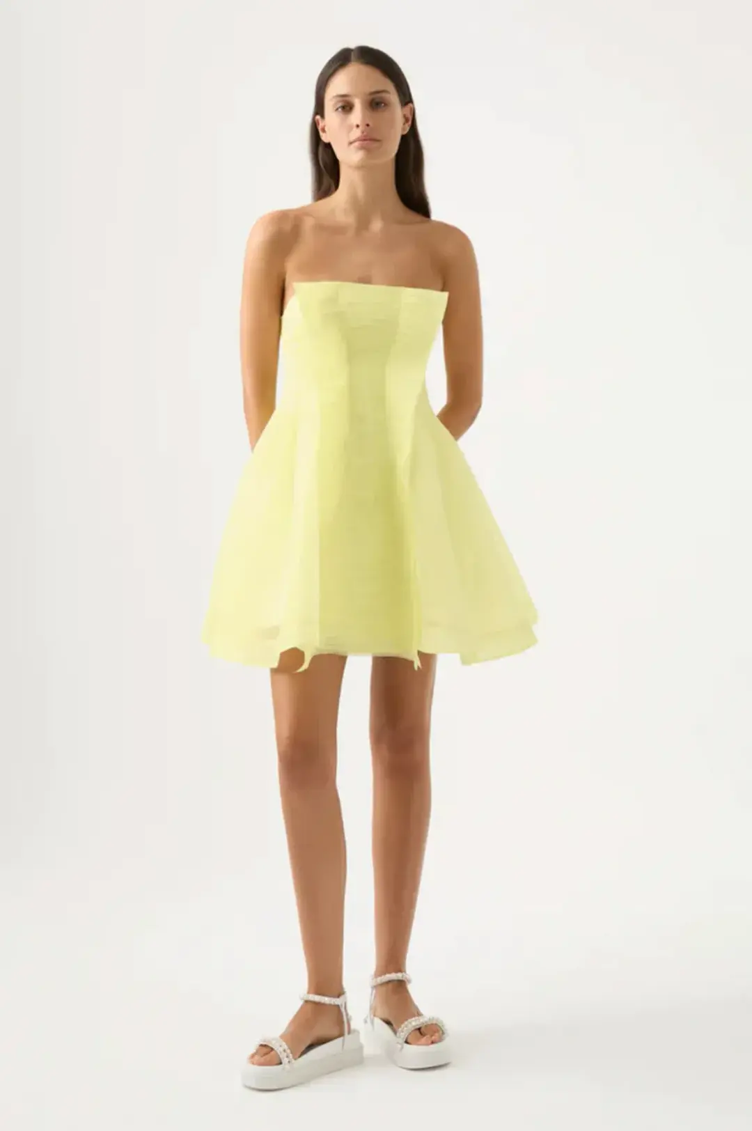 Aje Astrid Strapless Mini Dress Yellow Size 8 / S for rent on The Volte - main image