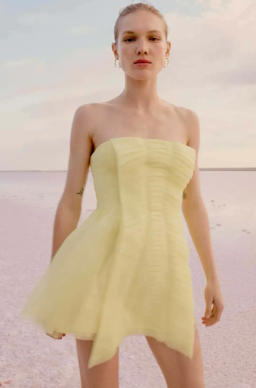 Aje Astrid Strapless Mini Dress Yellow Size 8 / S for rent on The Volte - main image