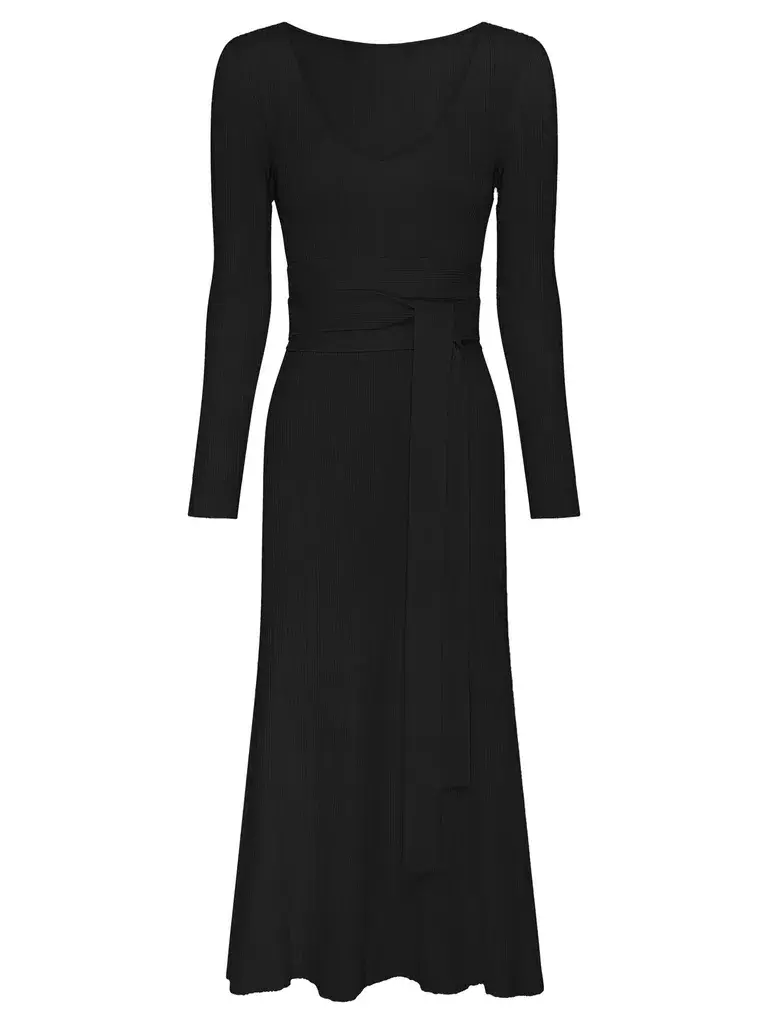 Anna Quan Jacquelin Ribbed Long Sleeve Midi Dress in Black / Raven Size 6 - Image 3