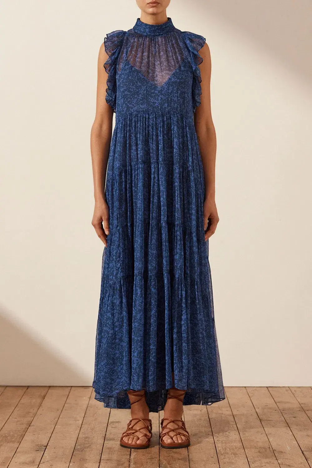 Shona Joy Saldanha High Neck Tiered Maxi Dress Blue Size 10 / M - Image 1