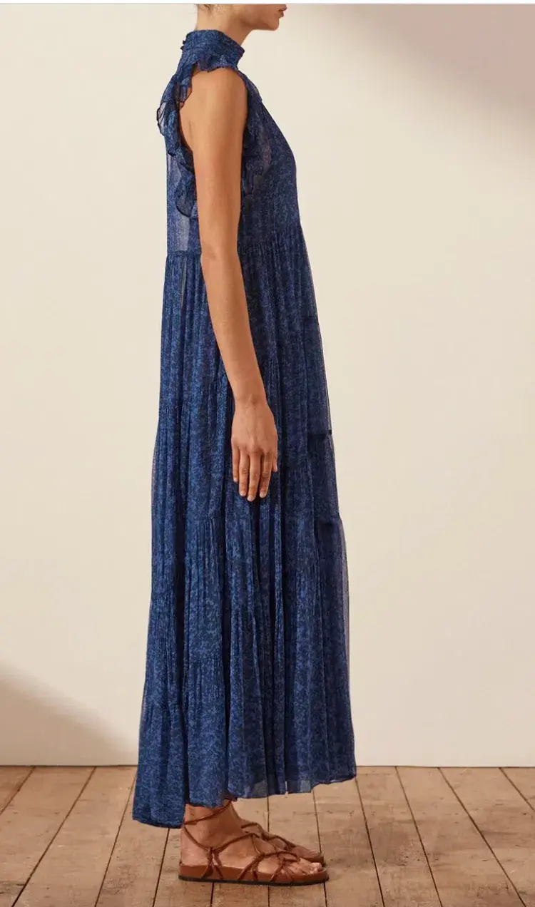 Shona Joy Saldanha High Neck Tiered Maxi Dress Blue Size 10 / M - Image 2