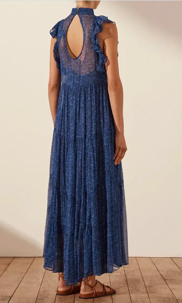 Shona Joy Saldanha High Neck Tiered Maxi Dress Blue Size 10 / M for rent on The Volte - main image