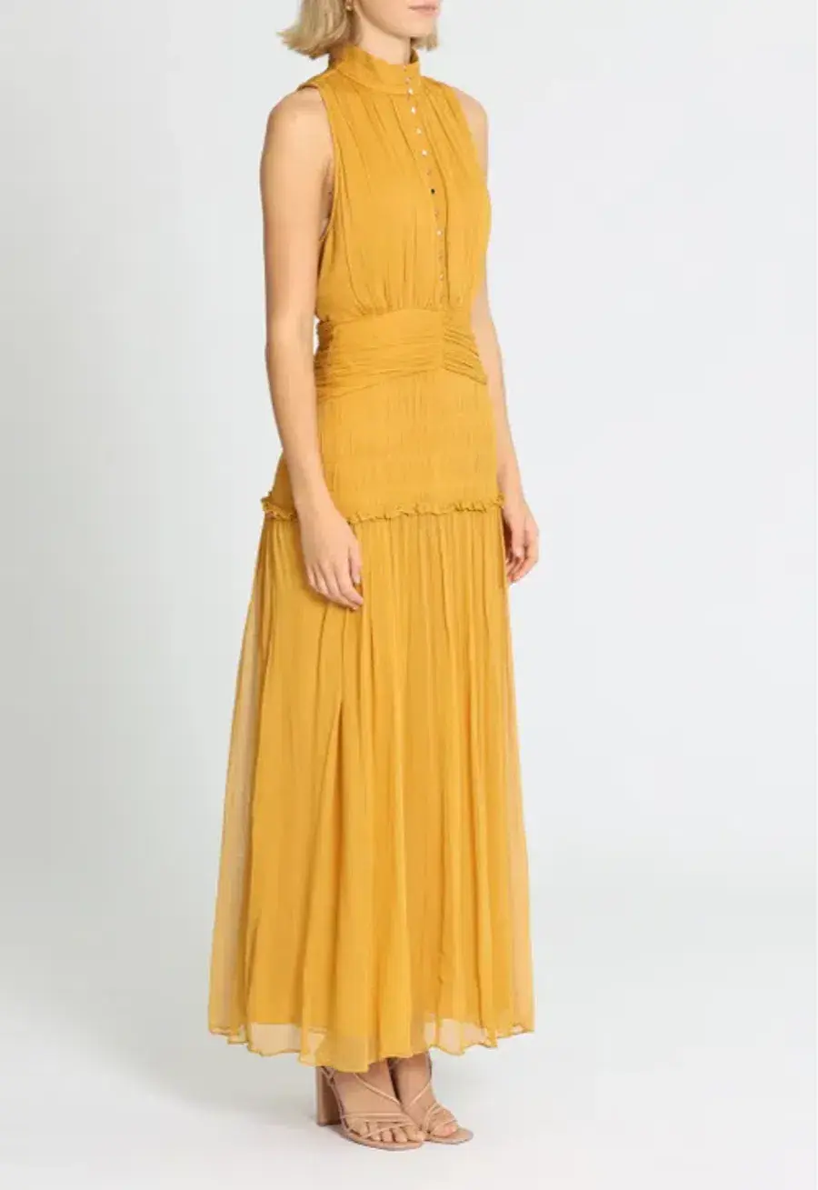 Shona Joy Leonie High Neck Button Up Midi Dress in Mimosa Size 10 - Image 2