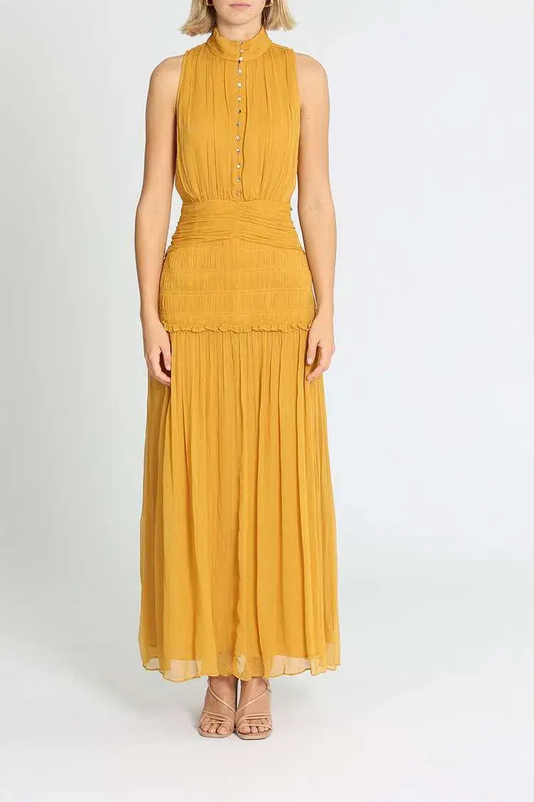Shona Joy Leonie High Neck Button Up Midi Dress in Mimosa Size 10 - Image 1