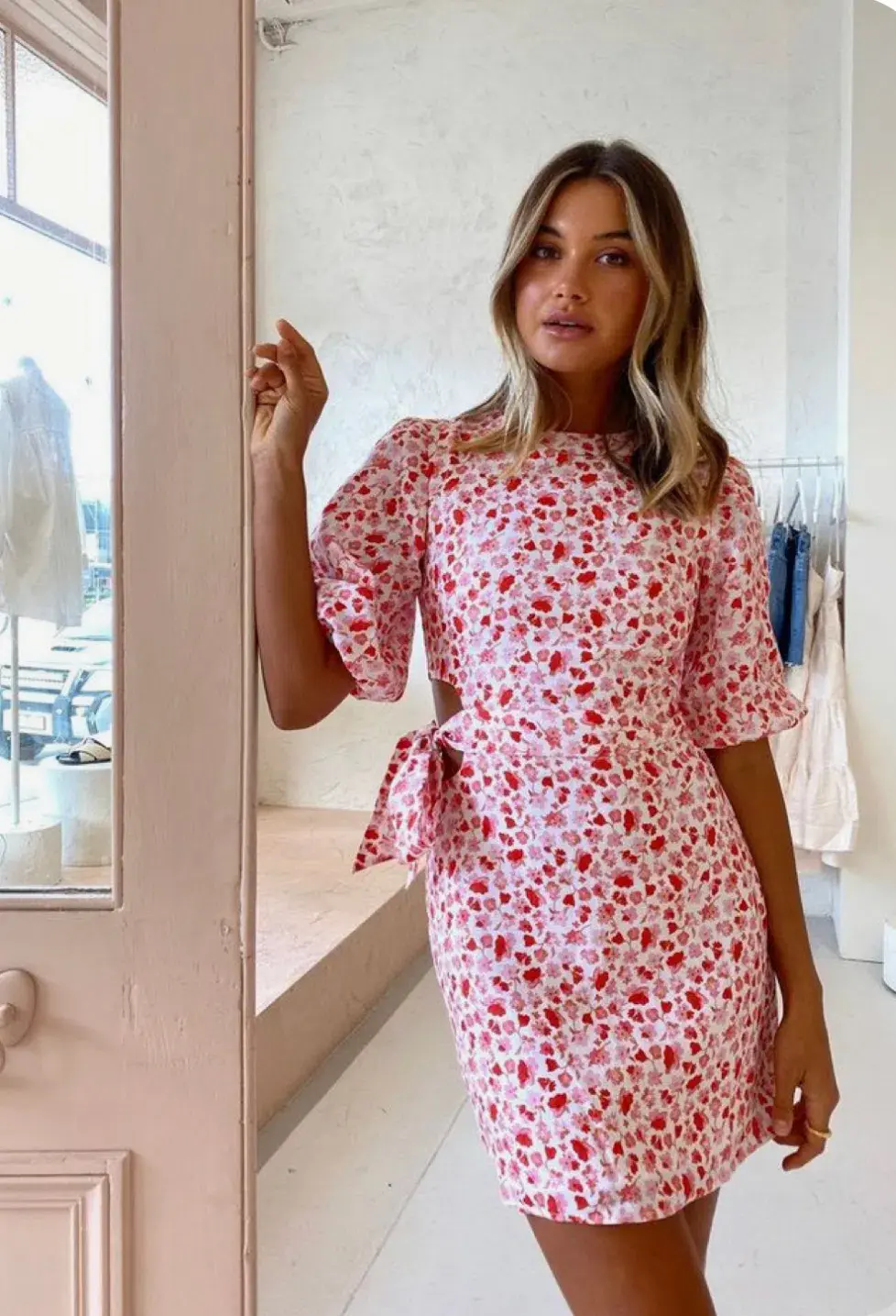 By Nicola Two Hearts Mini Dress in Festive Floral Size 8 - Image 1