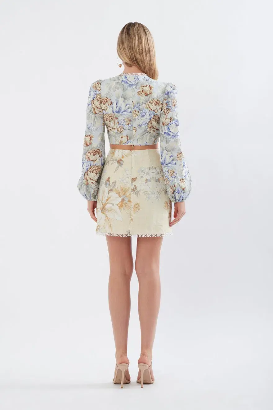Sonya Moda Cut Out Printed Linen Mini Dress Botanica Print Size 6 - Image 2