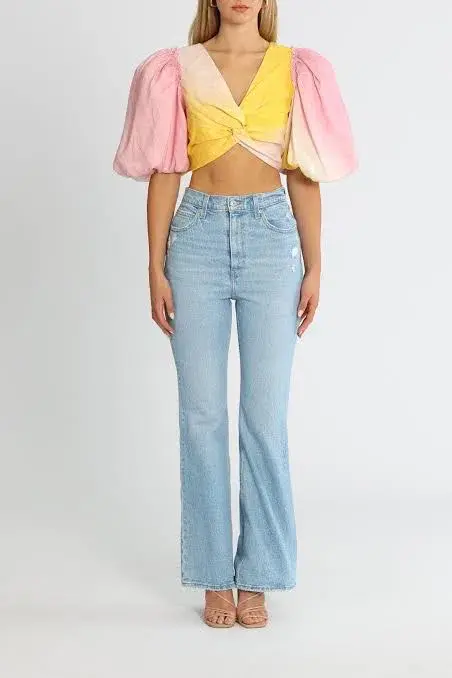 Aje Cloud Burst Puff Sleeve Cropped Top Tie Dye Pink Size 12 - Image 4