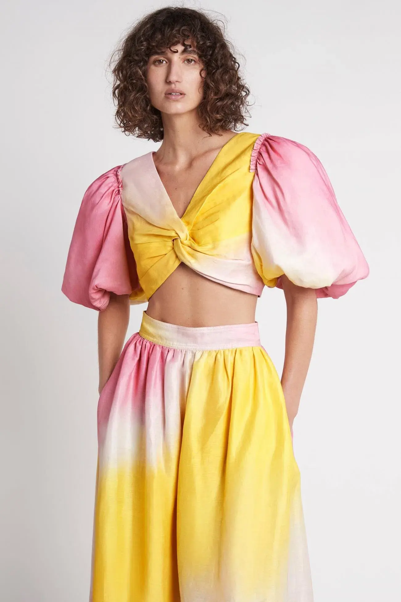 Aje Cloud Burst Puff Sleeve Cropped Top Tie Dye Pink Size 12 - Image 1